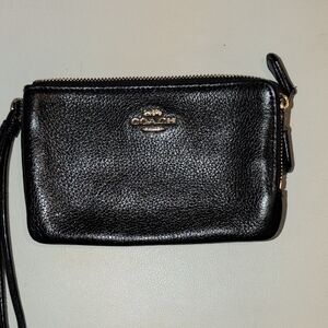 Coach Black Pebbled Leather Double Zip Wristlet